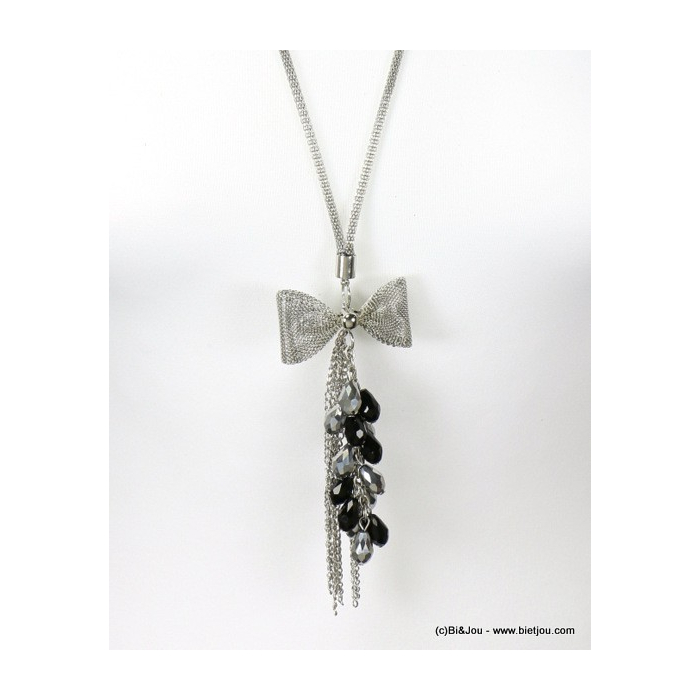Sautoir chic avec pendentif nœud papillon perles cristal 0116601-argenté