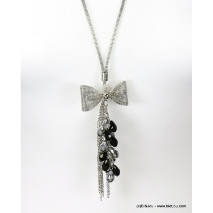 Sautoir chic avec pendentif nœud papillon perles cristal 0116601-argenté