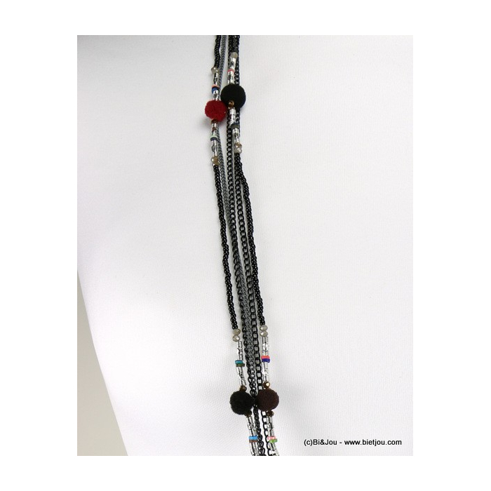 sautoir pompons ronds chaînes fines 0116613 noir sautoir pompons ronds chaînes fines 0116613 noir