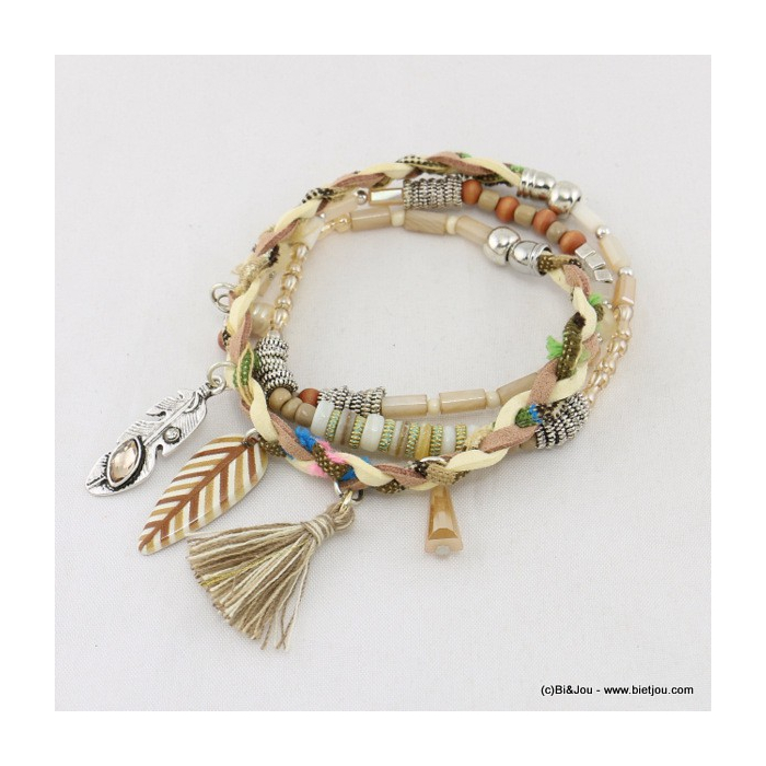 collier-bracelet 2en1 élastique pompon 0117100 beige