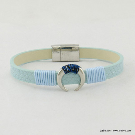 bracelet simili-cuir croissant de lune fermoir aimanté 0217056 bleu