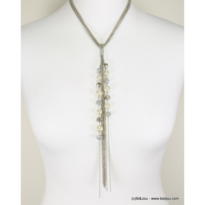 collier chaînes maille bille bicolore imitation perle 0117301 gris clair collier chaînes maille bille bicolore imitation perle 0117301 gris clair