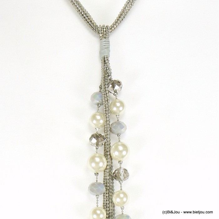 collier chaînes maille bille bicolore imitation perle 0117301 gris