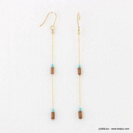 boucles d'oreilles pendante bois rocaille fermoir hameçon 0317597 bleu turquoise