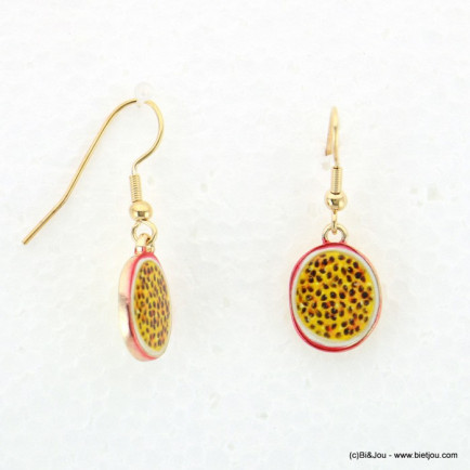 boucles d'oreilles vintage fruit de la passion grenadille 0318035 naturel/beige
