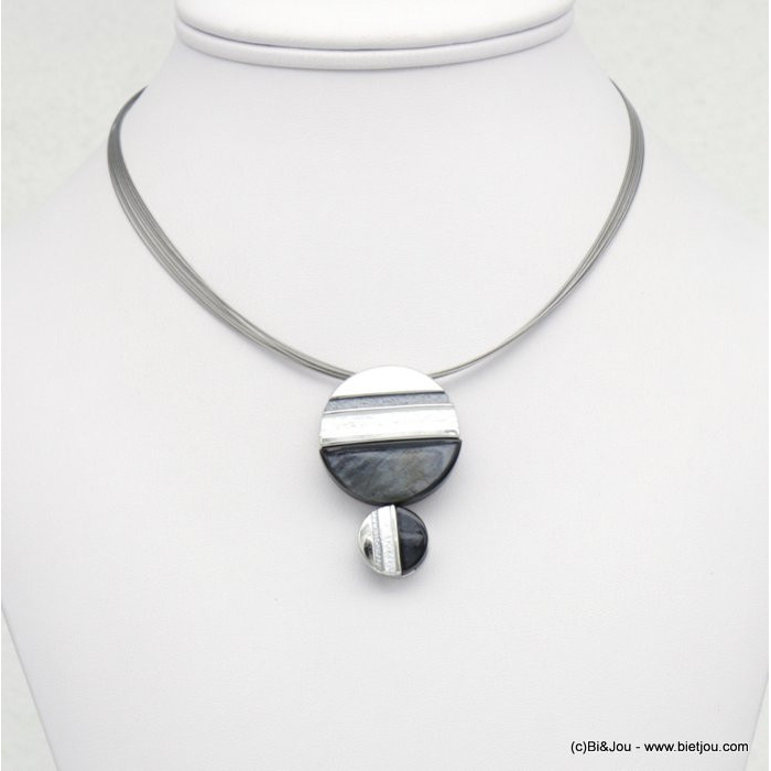 collier pendentif géométrique résine colorée cables multi-brins 0118525