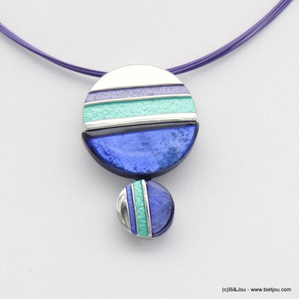 collier pendentif géométrique résine colorée cables multi-brins 0118525 bleu