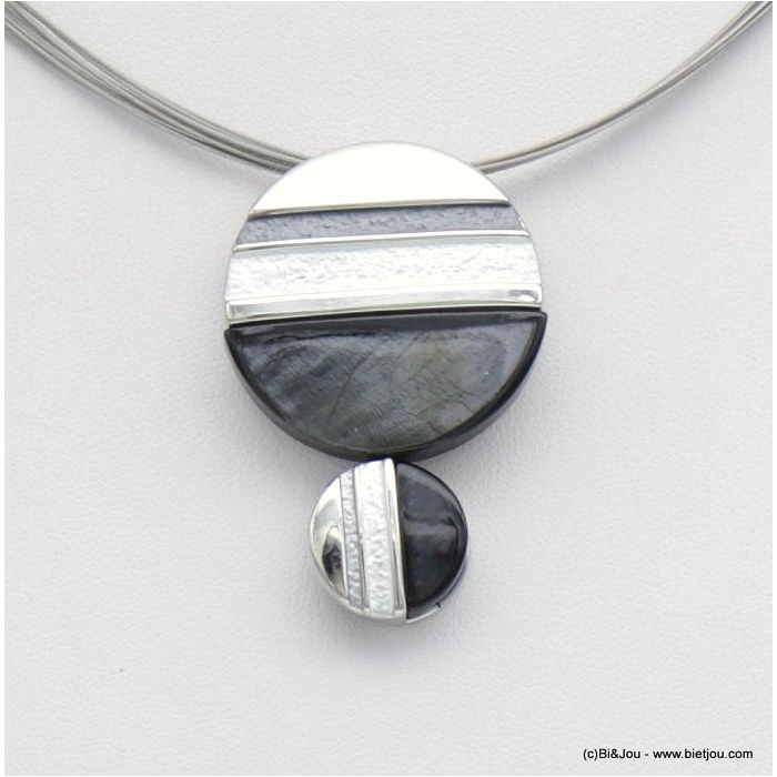 collier pendentif géométrique résine colorée cables multi-brins 0118525 gris clair