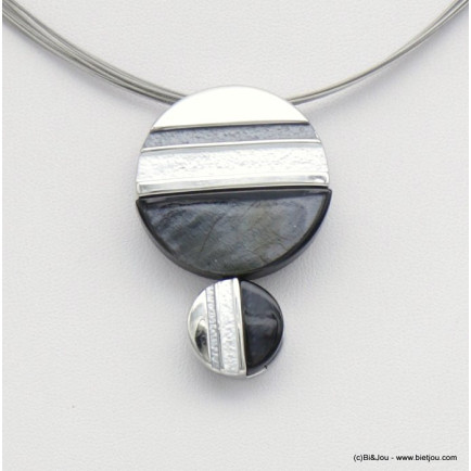 collier pendentif géométrique résine colorée cables multi-brins 0118525 gris clair