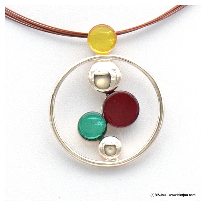 collier pièces en métal et résine colorée câble multi-brins 0118533 multi
