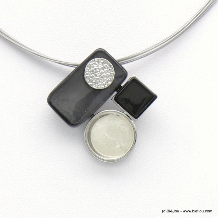 collier géométrique résine colorée câble multi-brins 0118527 gris clair