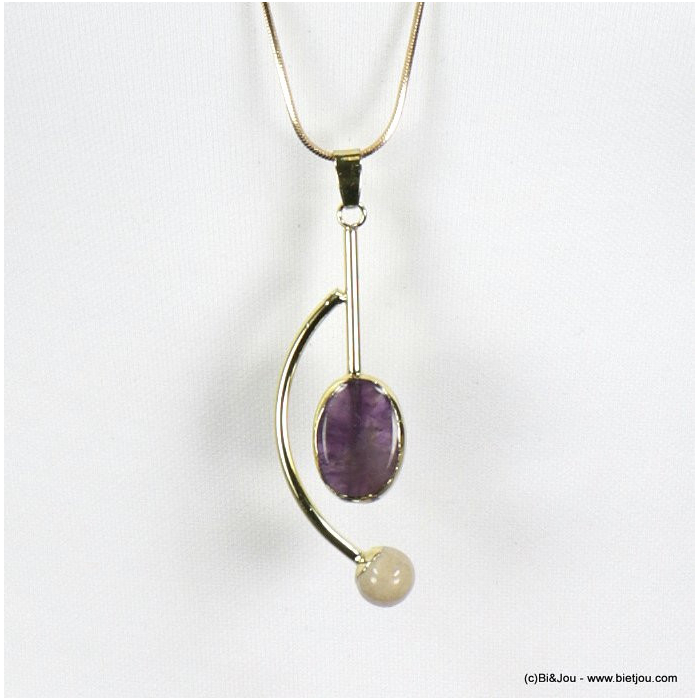 sautoir pendentif géométrique pierre naturelle 0118602 violet sautoir pendentif géométrique pierre naturelle 0118602 violet