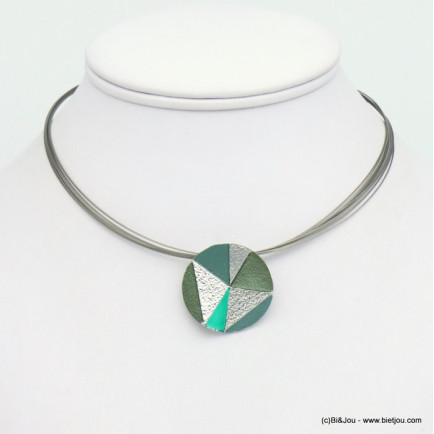 collier pendentif rond géométrique métal coloré câble multi-brins femme 0119042