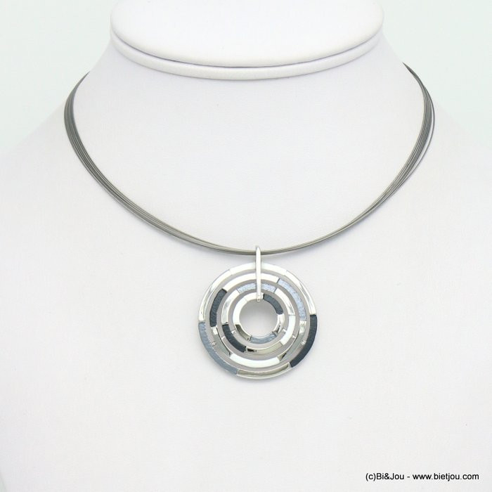 collier pendentif labyrinthe géométrique métal coloré câble multi-brins femme 0119043