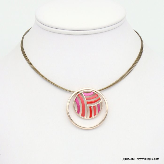 collier pendentif géométrique abstrait métal coloré câble multi-brins femme 0119046