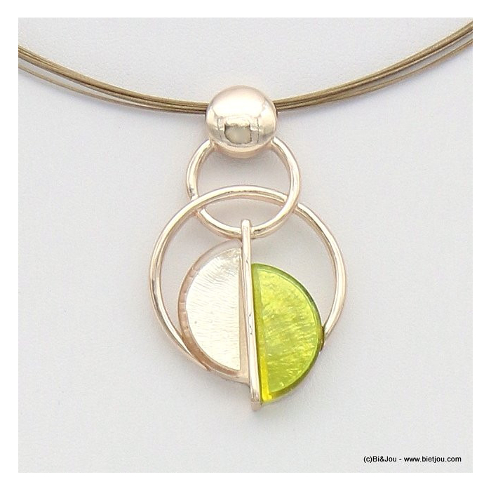 collier pendentif résine coloré métal câbles multi-brins femme 0119036 vert