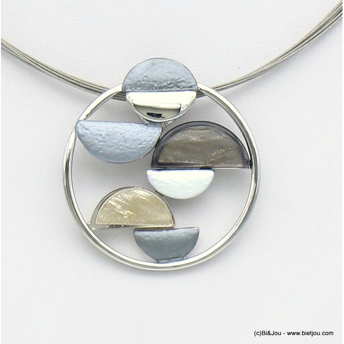 collier pendentif rond demi-lunes résine émail coloré métal câbles multi-brins femme 0119037 noir collier pendentif rond demi-lunes résine émail coloré métal câbles multi-brins femme 0119037 noir
