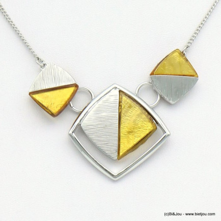 collier pendentif géométrique résine coloré métal femme 0119039 jaune
