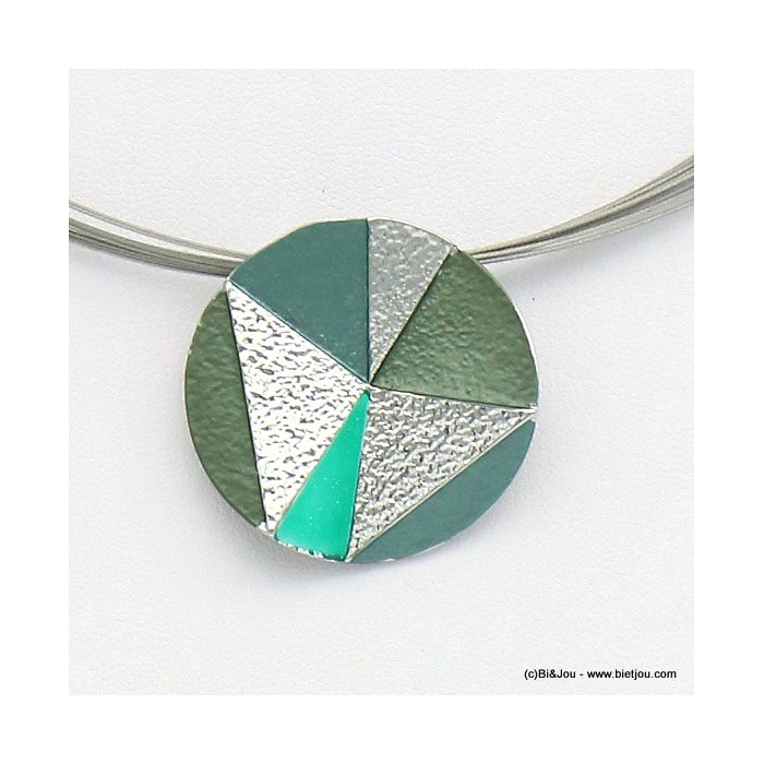 collier pendentif rond géométrique métal coloré câble multi-brins femme 0119042 bleu turquoise