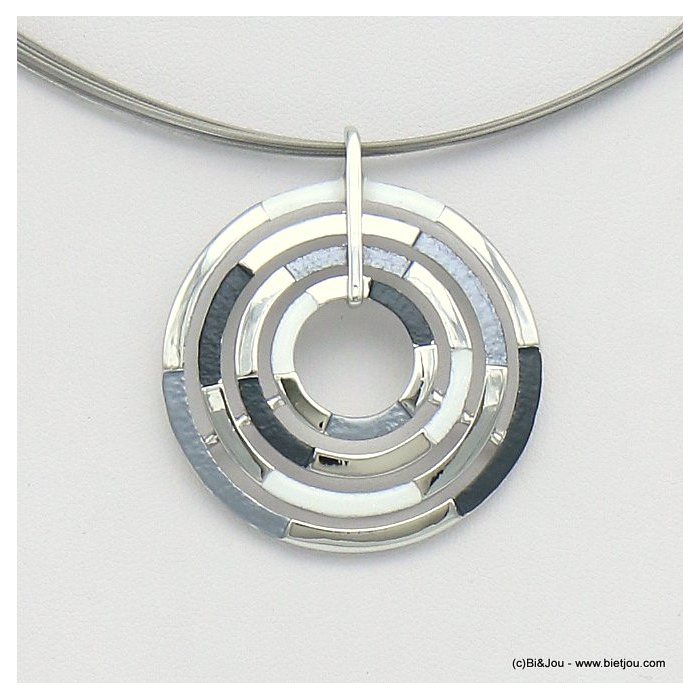 collier pendentif labyrinthe géométrique métal coloré câble multi-brins femme 0119043 gris clair
