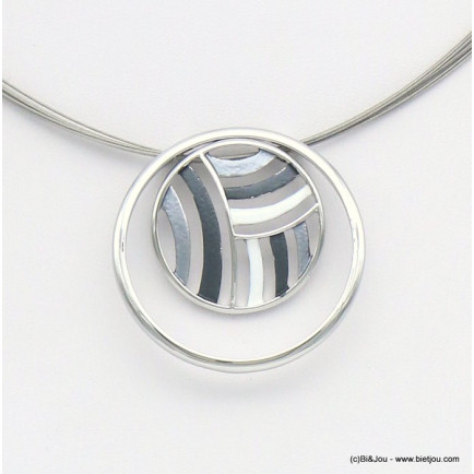collier pendentif géométrique abstrait métal coloré câble multi-brins femme 0119046 gris clair
