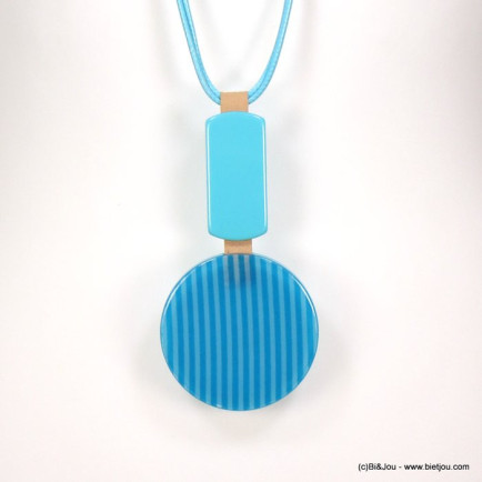 sautoir pendentif géométrique résine rayure coloré vintage femme 0119014 bleu