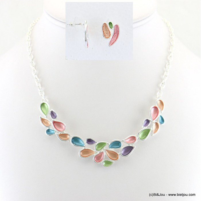Parure collier et boucles d'oreilles pétale métal couleur pastel 0118036 multicolore Parure collier et boucles d'oreilles pétale métal couleur pastel 0118036 multicolore