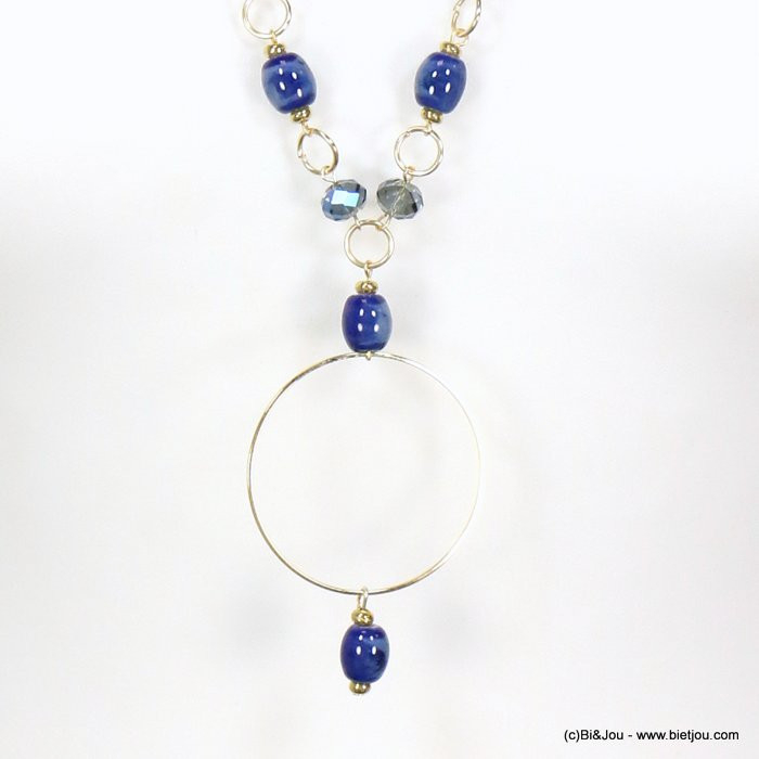 sautoir bohème cristal perles céramique anneaux métalliques cordon simili-daim 0119111 bleu foncé