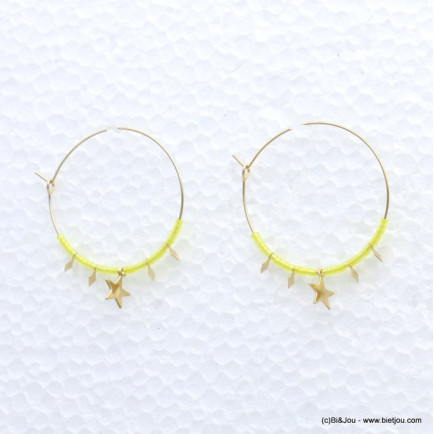 boucles d'oreilles créole minimaliste traversante étoile métal perles rocaille 0319168