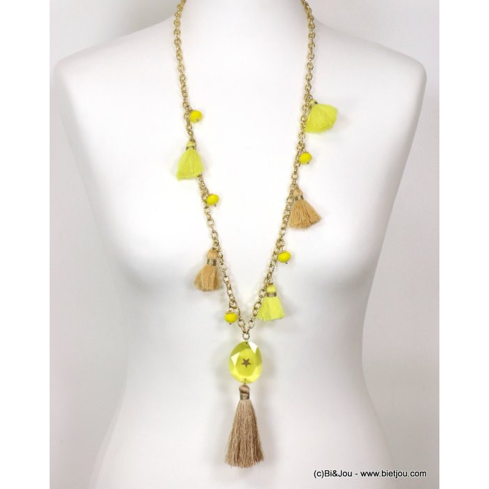 sautoir pompon tassel fil perle verre facetté cristal 0119126 sautoir pompon tassel fil perle verre facetté cristal 0119126