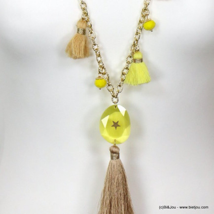 sautoir pompon tassel fil perle verre facetté cristal 0119126 jaune