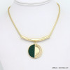 collier pendentif rond bois métal 0119079