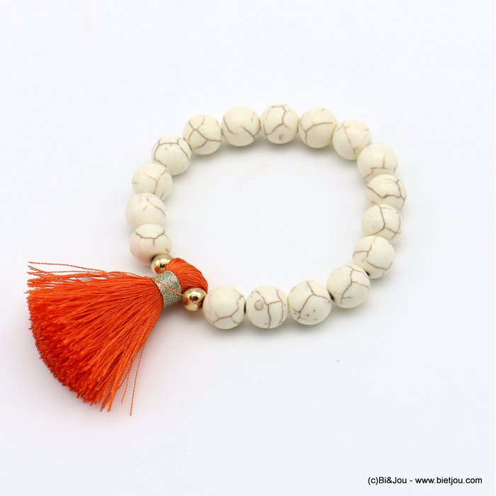bracelet billes de pierre style marbré pompon fil 0219052 bracelet billes de pierre style marbré pompon fil 0219052