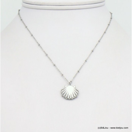 collier acier inoxydable pendentif coquille saint-jacques 0119203