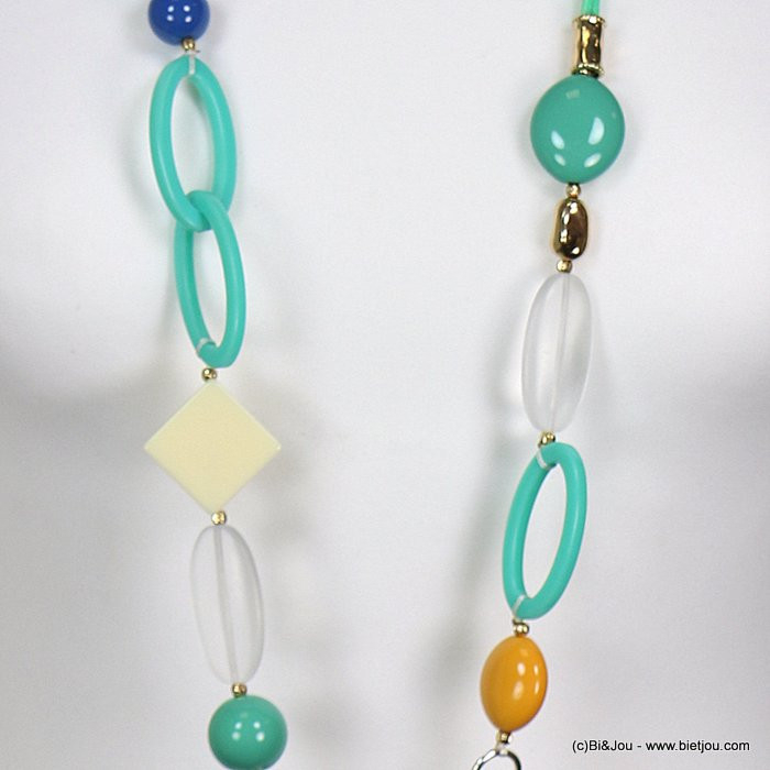 sautoir vintage perles géométriques en résine coloré anneaux métal femme 0119182 bleu
