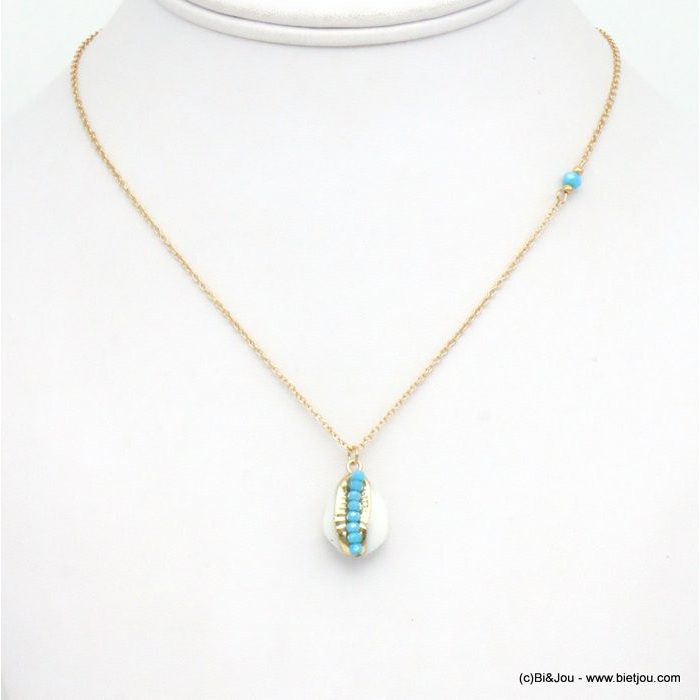 collier bijoux de plage coquillage cauri naturel perles cristal facettées 0119291