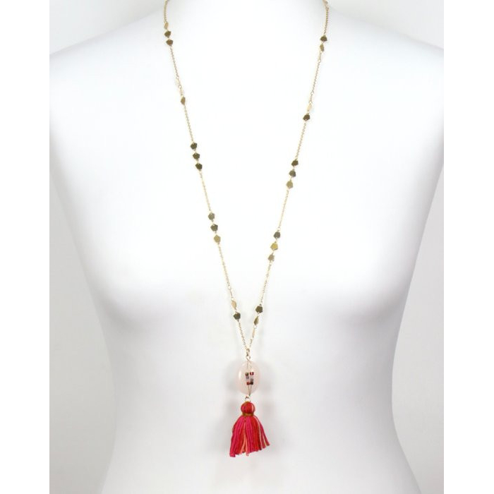 sautoir fin pendentif pierre naturelle pompon intercalaires pentagone 0119502 sautoir fin pendentif pierre naturelle pompon intercalaires pentagone 0119502