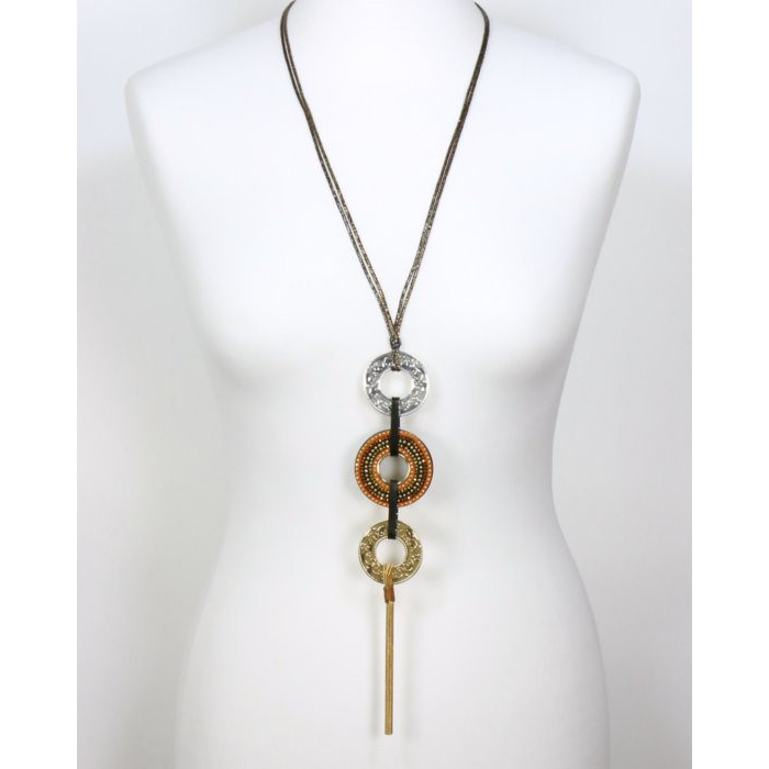 sautoir anneaux métal martelé simili-cuir cristal tassel chaîne maille serpent 0119524 sautoir anneaux métal martelé simili-cuir cristal tassel chaîne maille serpent 0119524