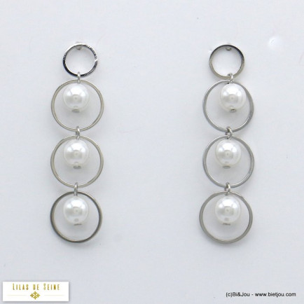 boucles d'oreilles cascade perles acryliques anneaux métal 0319661