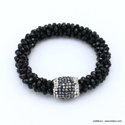 Bracelet élastique en perles cristal et perle strass 0219531-noir