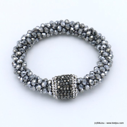 Bracelet élastique en perles cristal et perle strass 0219531-argenté