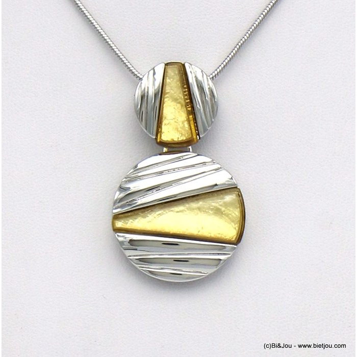 collier pendentif géométrique résine coloré métal 0120040 jaune