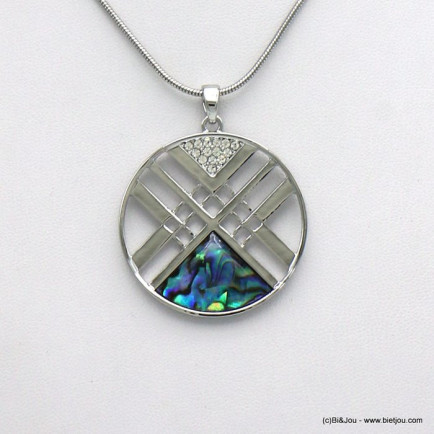 collier pendentif rond résine coloré métal 0120032 vert foncé