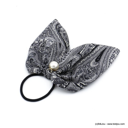 élastique cheveux bille imitation perle noeud tissu imprimé cachemire 0620014