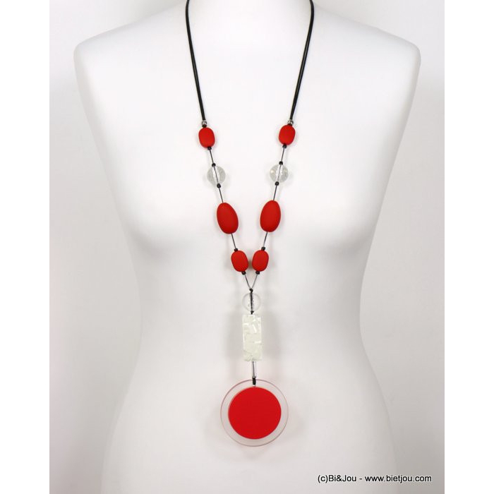 sautoir Y galets billes résine colorée cordons coton ciré femme 0120009 sautoir Y galets billes résine colorée cordons coton ciré femme 0120009