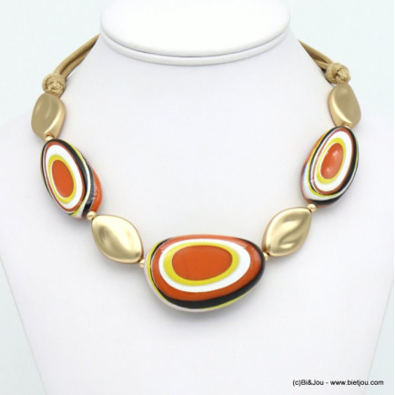 collier plastron vintage galets ccb résine colorée cordons coton ciré femme 0120003
