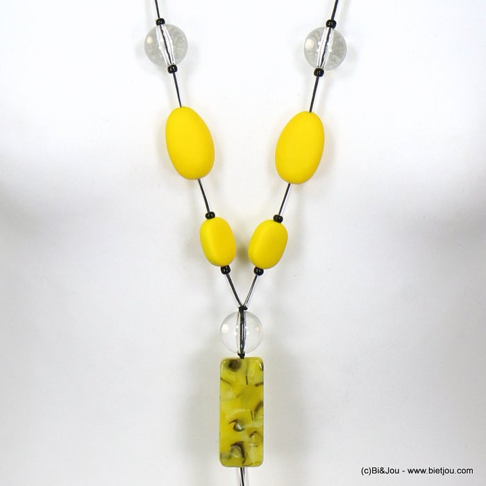 sautoir Y galets billes résine colorée cordons coton ciré femme 0120009 jaune