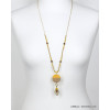 sautoir plage pendentif bois resine colorée feuille métal cristal femme 0120086