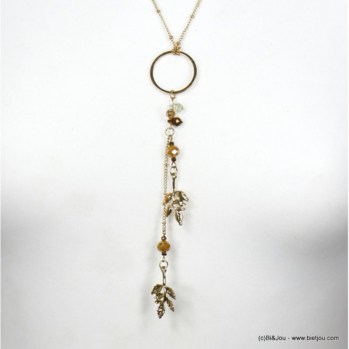 collier feuille anneau métal cristal coloré femme 0120129 jaune
