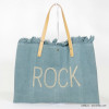 cabas porté épaule coton inscription "ROCK" anses cuir femme 0920051
